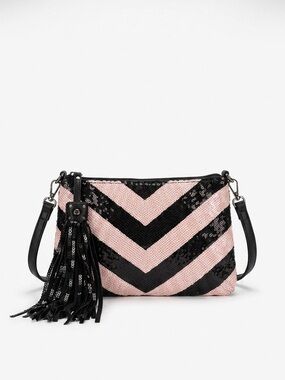 Women's Chevron Crossbody Bag in Black and Light Pink